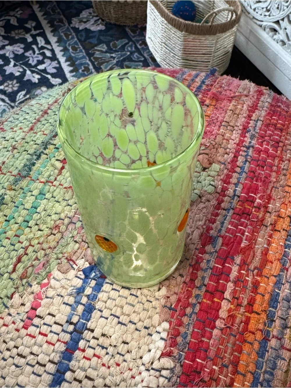 🍊🍊🍊Anthropologie Fruit Lacey Highball Glass‎ Tumbler Cup in green & oranges